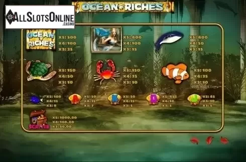 Paytable. Ocean Riches (PlayPearl) from PlayPearls
