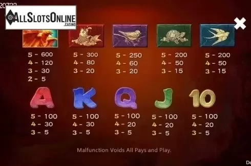 Paytable. Red Phoenix from CQ9Gaming
