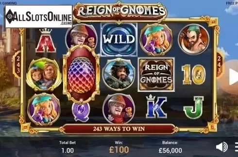 Reels screen. Reign of Gnomes from Revolver Gaming