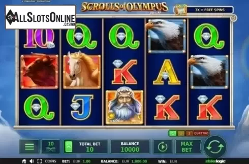 Reel Screen. Scrolls of Olympus Quattro from StakeLogic