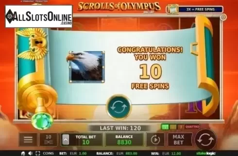 Free Spins 1. Scrolls of Olympus Quattro from StakeLogic