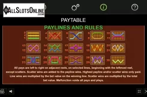 Paylines screen