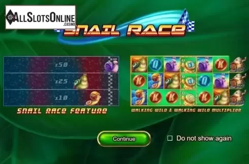 Start Screen. Snail Race from Booming Games