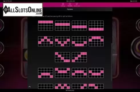 Paylines screen. Super 7 Deluxe from Spearhead Studios