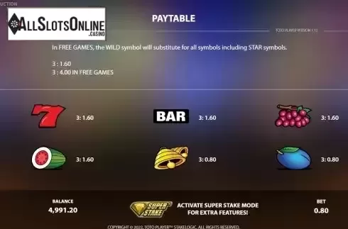 PayTable screen
