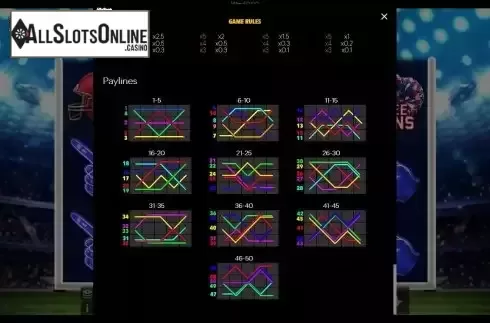 Paylines screen