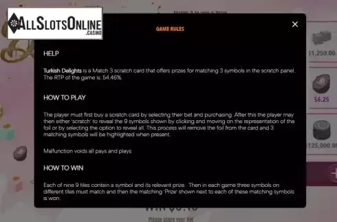 Game Rules screen