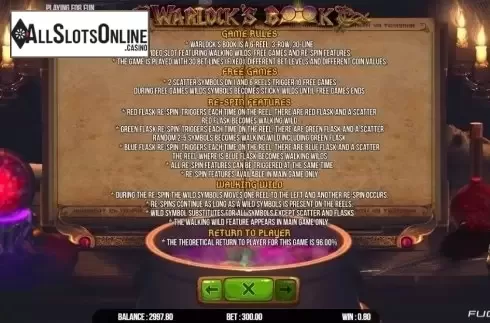 Rules. Warlock's Book from Fugaso
