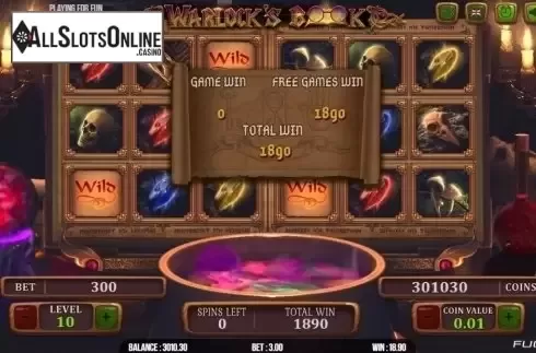 Free Spins Win. Warlock's Book from Fugaso