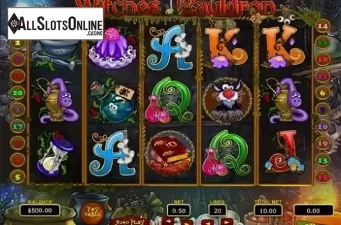 Game Workflow screen. Witches Cauldron from Pragmatic Play