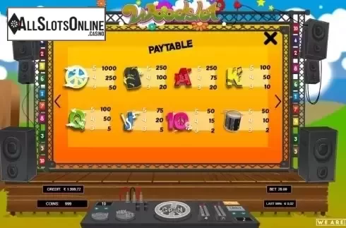 Paytable. Woodslot from Packmaster Games