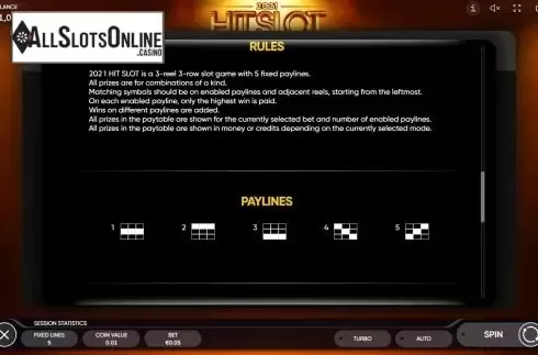 Paylines screen