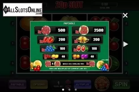 Paytable 1. 20p Slot from Inspired Gaming