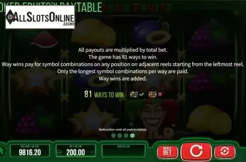 Ways to Win screen