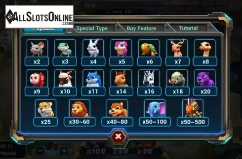 Paytable screen