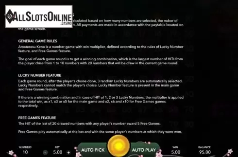Info 1. Amaterasu Keno from Mascot Gaming