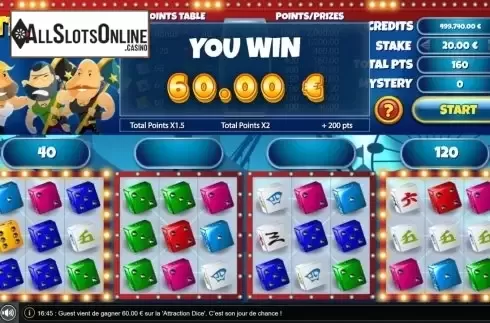 Win Screen. Attraction Dice from GAMING1