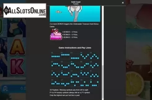 Paylines screen