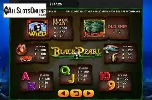 Paytable. Black Pearl from GMW