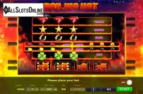 Paytable. Boiling Hot from Five Men Games