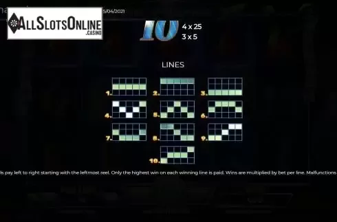 Paylines screen