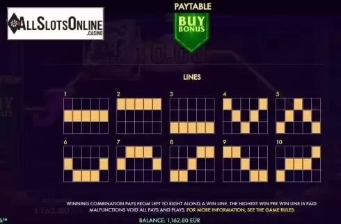 Paylines screen