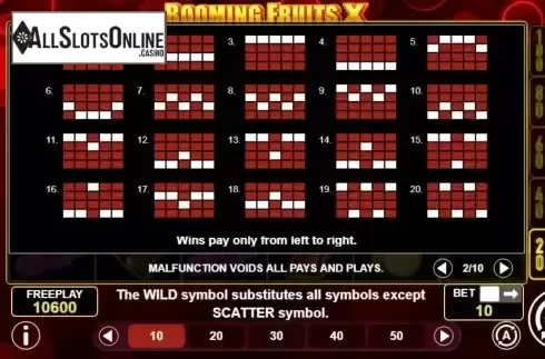 Paylines screen