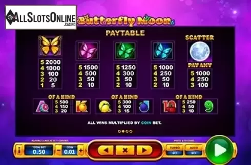Paytable. Butterfly Moon from Skywind Group