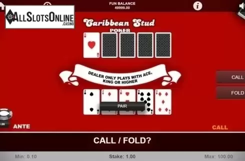 Game Screen. Caribbean Stud Poker (1X2gaming) from 1X2gaming