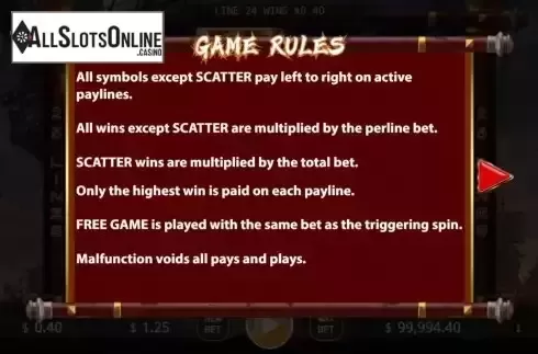 Game Rules screen