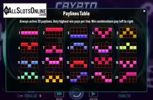 Pay Lines screen