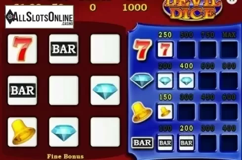 Bonus Game screen. Devil Dice from Magic Dreams