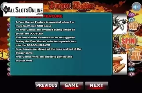 Paytable 3. Dragon Master from Wager Gaming