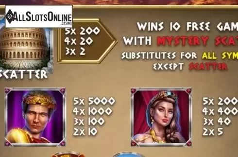 Paytable 1. Emperors Glory from Xplosive Slots Group