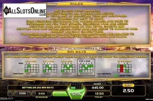 Paytable 3. Five Star Luxury from GameArt