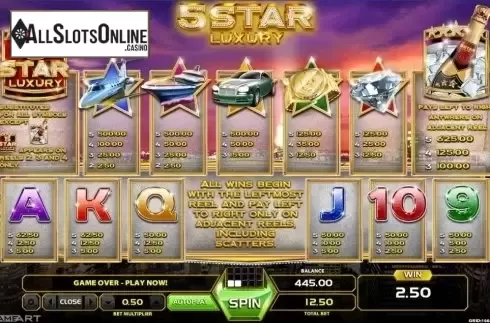 Paytable 1. Five Star Luxury from GameArt