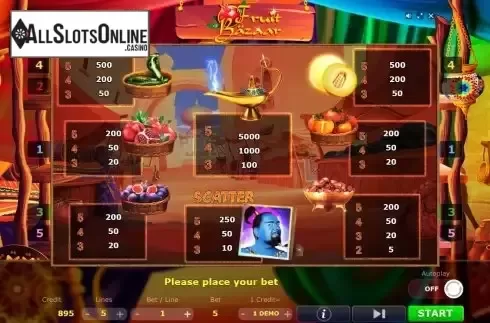Paytable screen