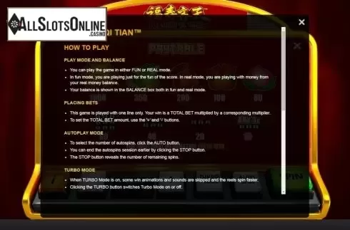 Info screen. Fu Shou Qi Tian from Skywind Group