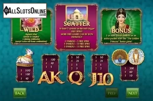 Paytable 1. Golden India Slots from GamesOS