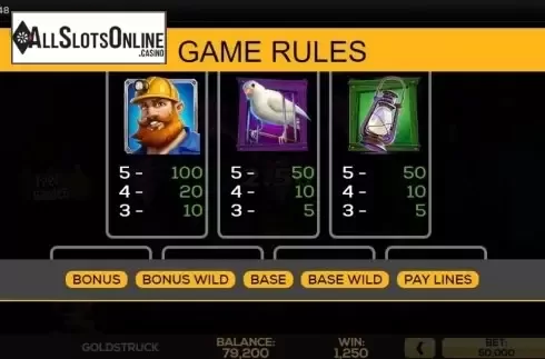 Paytable 1. Goldstruck from High 5 Games