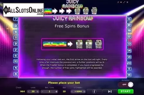 Free Spins Bonus screen