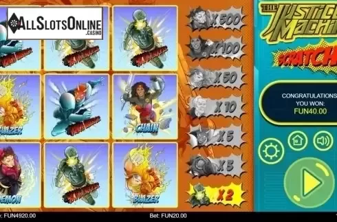 Win Screen 2. Justice Machine Scratch from 1X2gaming