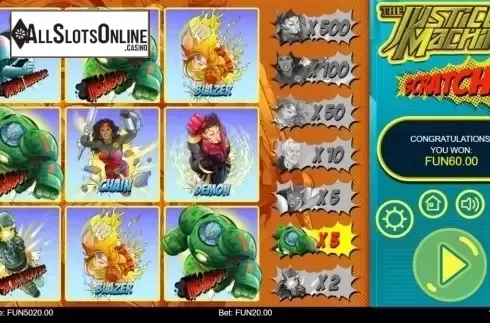 Win Screen 1. Justice Machine Scratch from 1X2gaming