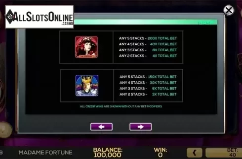 Paytable 3. Madame Fortune from High 5 Games