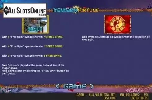 Paytable 2. Mandarin Fortune HD from World Match