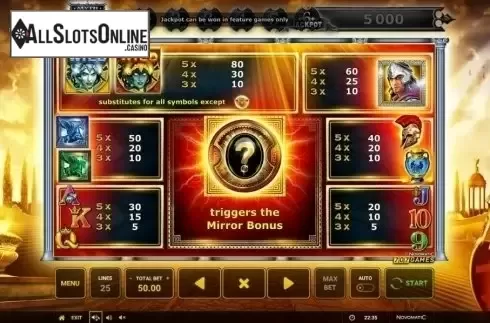 Paytable 2. Myth of Medusa Gold from Greentube