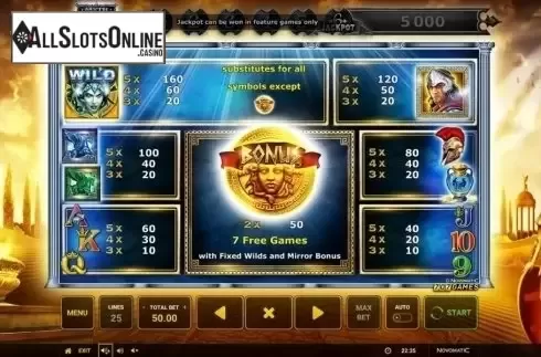 Paytable 1. Myth of Medusa Gold from Greentube