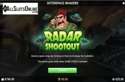 Bonus game intro screen. Outerspace Invaders from PearFiction