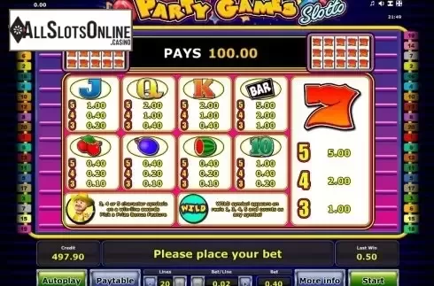 Paytable 1. Party Games Slotto from Greentube