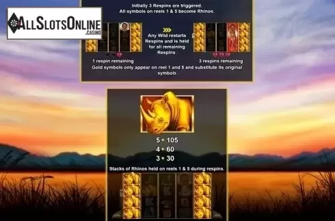 Paytable 2. Respin Rhino from Lightning Box